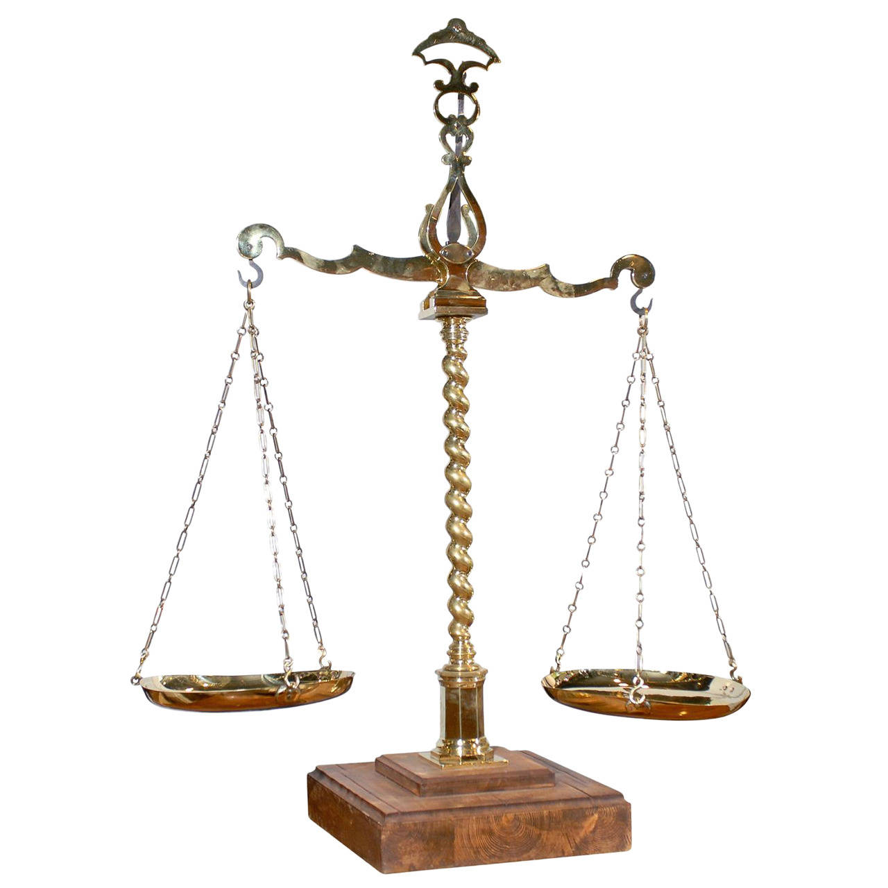 Italian 1820s Polished Brass Balance Scale with Solomonic Column