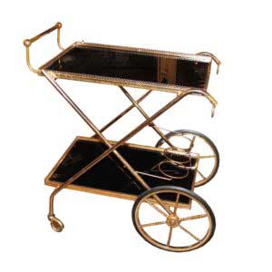French Mid-Century Brass and Black Glass Trolley