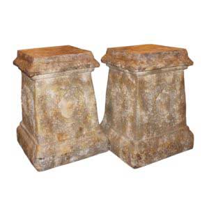 Pair of Vintage Continental Faux Stone Garden Plinths with Wreath Motifs, 1960s