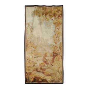 French 19th Century Handmade Vertical Tapestry with Rooster, Hen and Castle