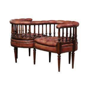 French 19th Century Tufted Leather Tête-à-Tête Conversation Bench with Nailhead