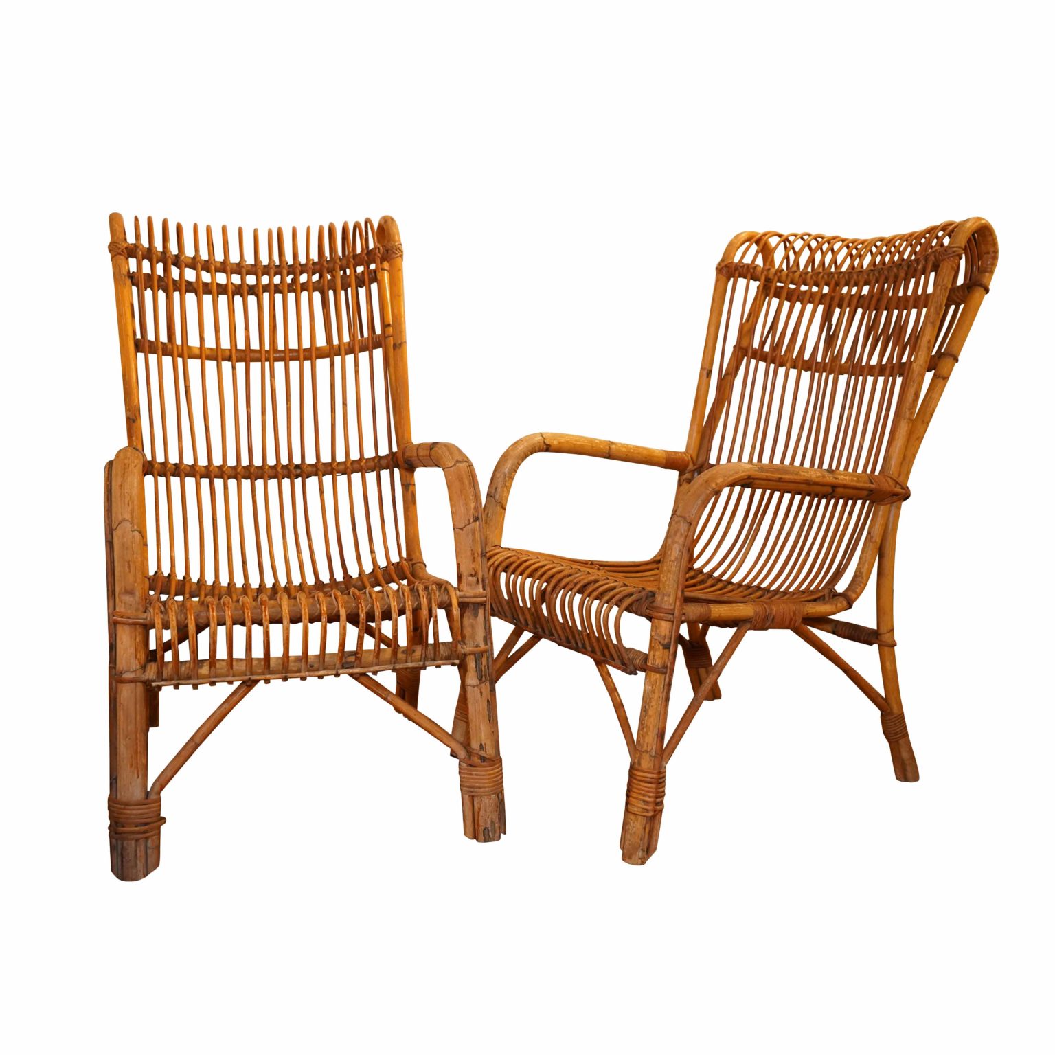 Pair Italian Rattan Chairs, circa 1950 - Foxglove Antiques Collective