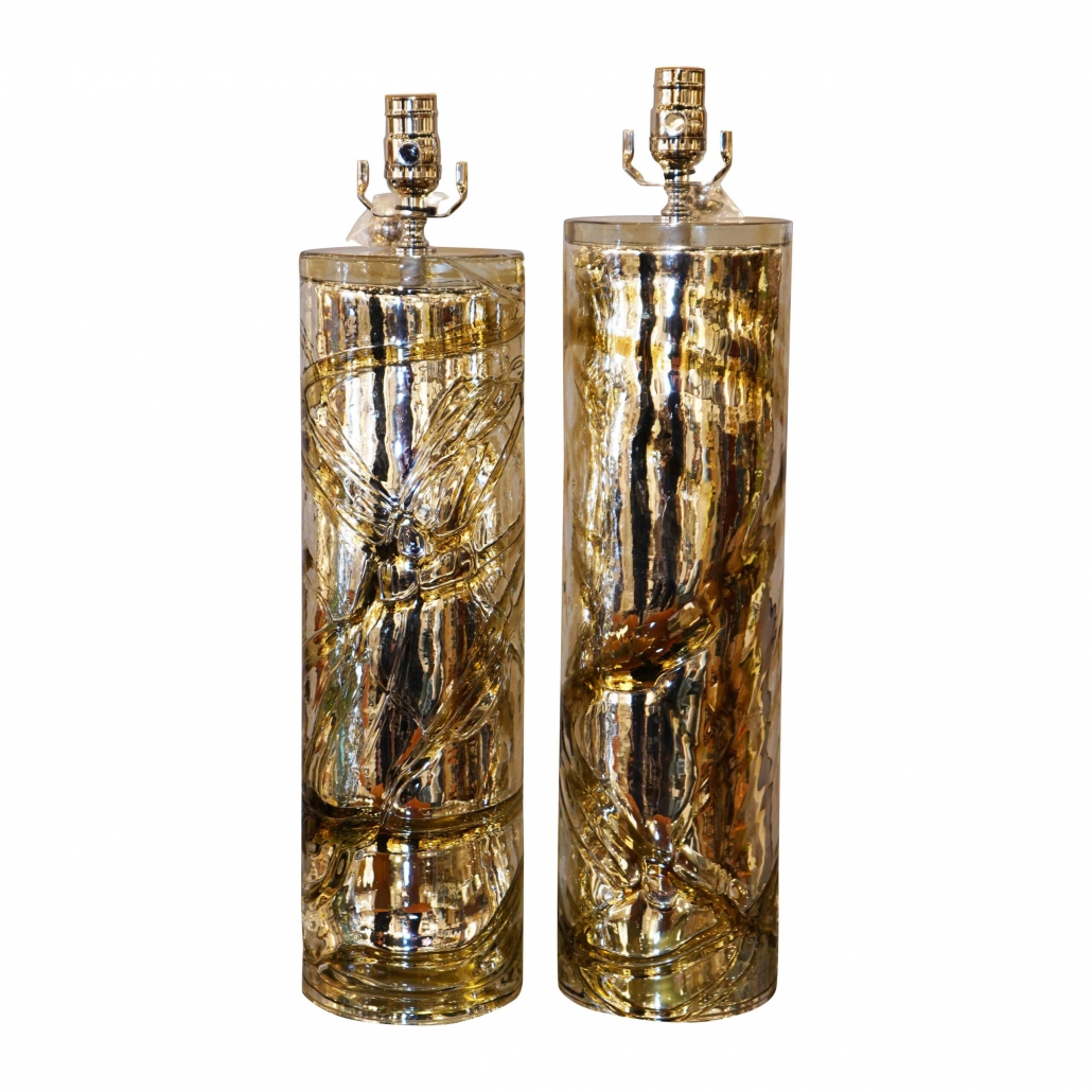 pair-of-glass-lamps-mirrored-cylinder-with-drawing-foxglove