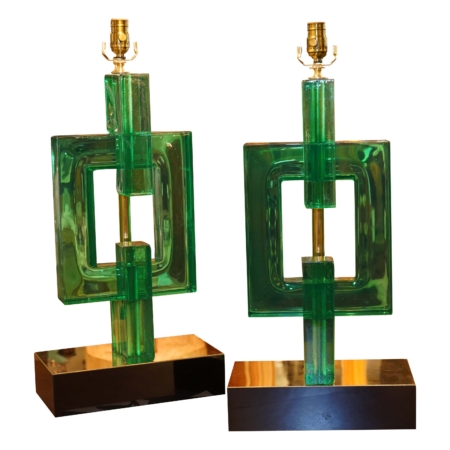Pair of Murano Open Square Lamps in Emerald Green